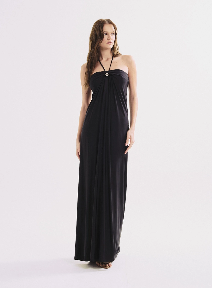 Vestido Feminino Longo Evasê Com Amarração Vermelho 1