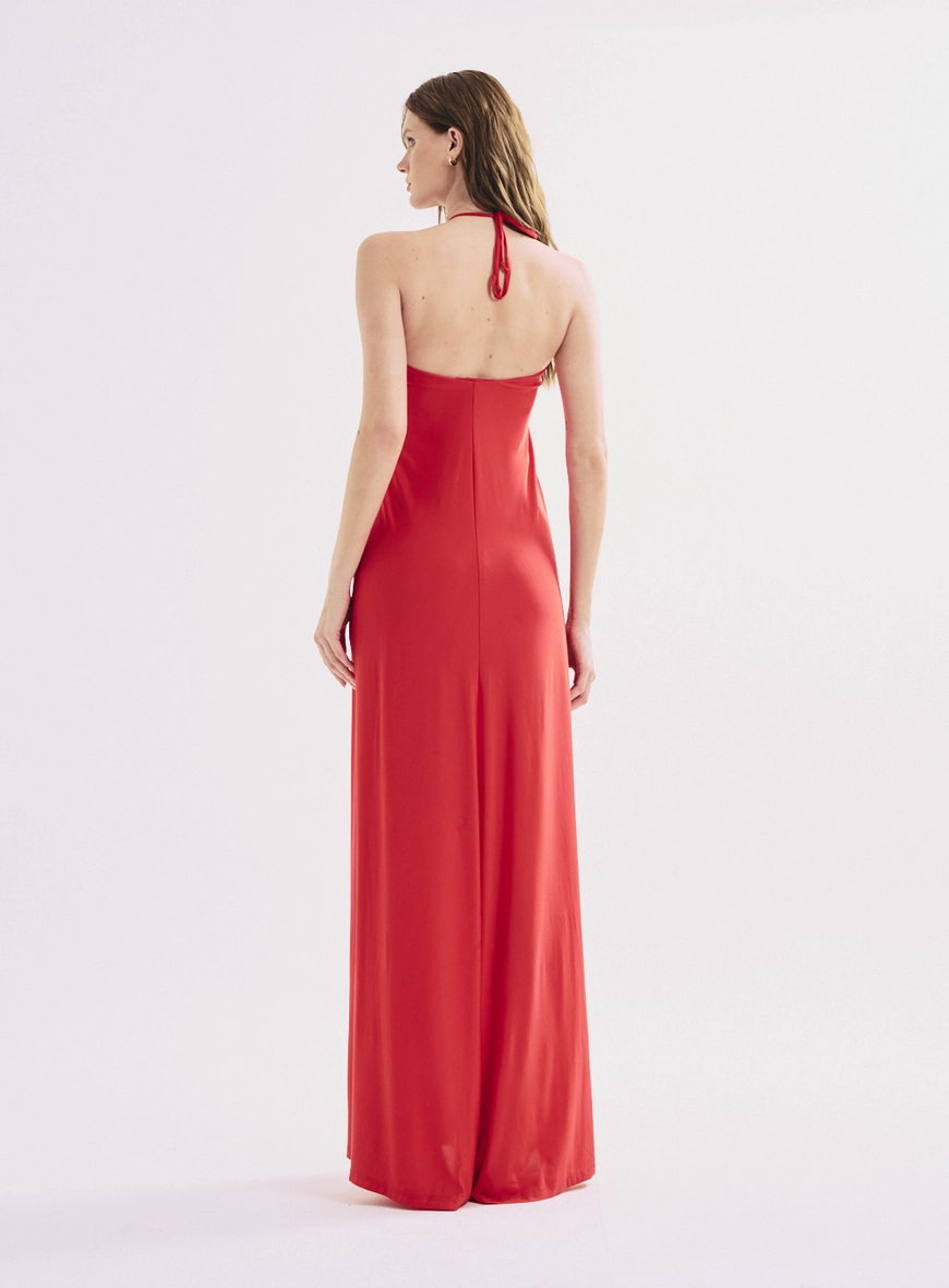 Vestido Feminino Longo Evasê Com Amarração Vermelho 2
