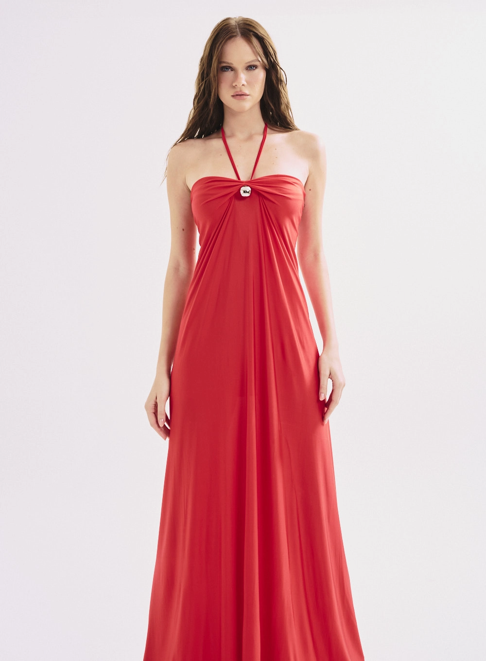 Vestido Feminino Longo Evasê Com Amarração Vermelho 4