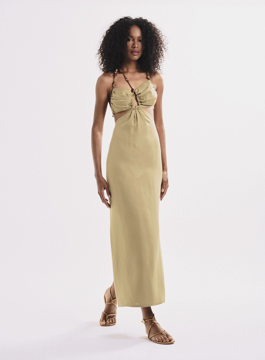 Vestido Midi Ajustado Costas Abertas E Amarração Verde 5
