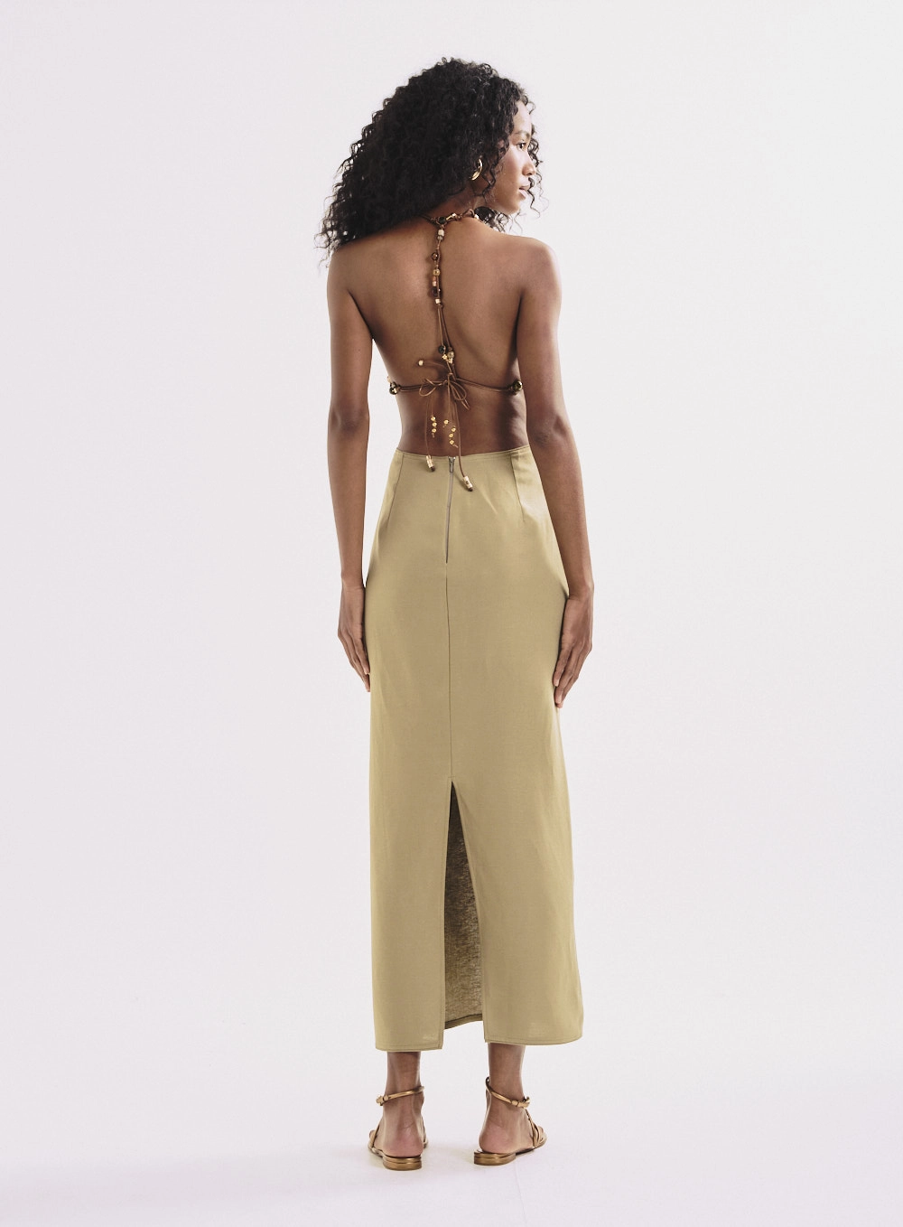 Vestido Midi Ajustado Costas Abertas E Amarração Verde 2
