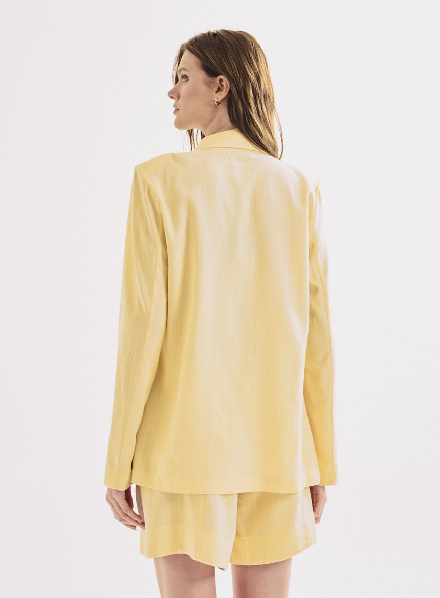 Blazer Feminino Alfaiataria Com Decote V Amarelo 2