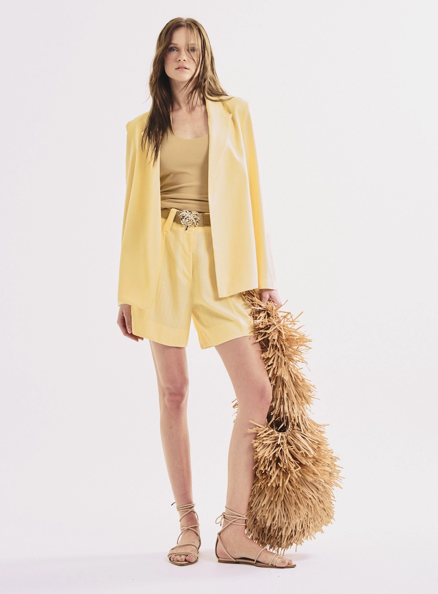 Blazer Feminino Alfaiataria Com Decote V Amarelo 4