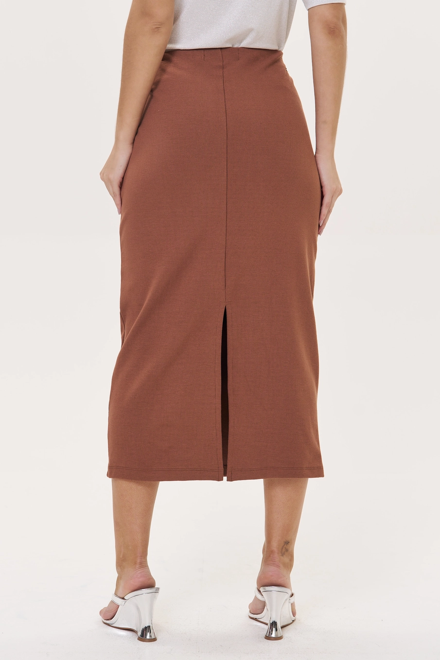 Saia Feminina Com Fenda - Comfort Marrom 3