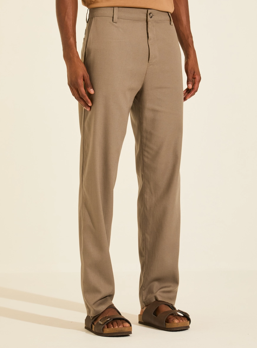 Calça Masculina Alfaiataria Reta - Caetano Bege Cinzas