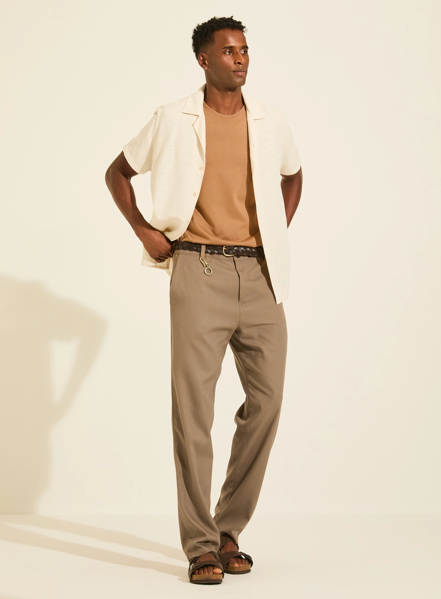 Calça Masculina Alfaiataria Reta - Caetano Bege Cinzas