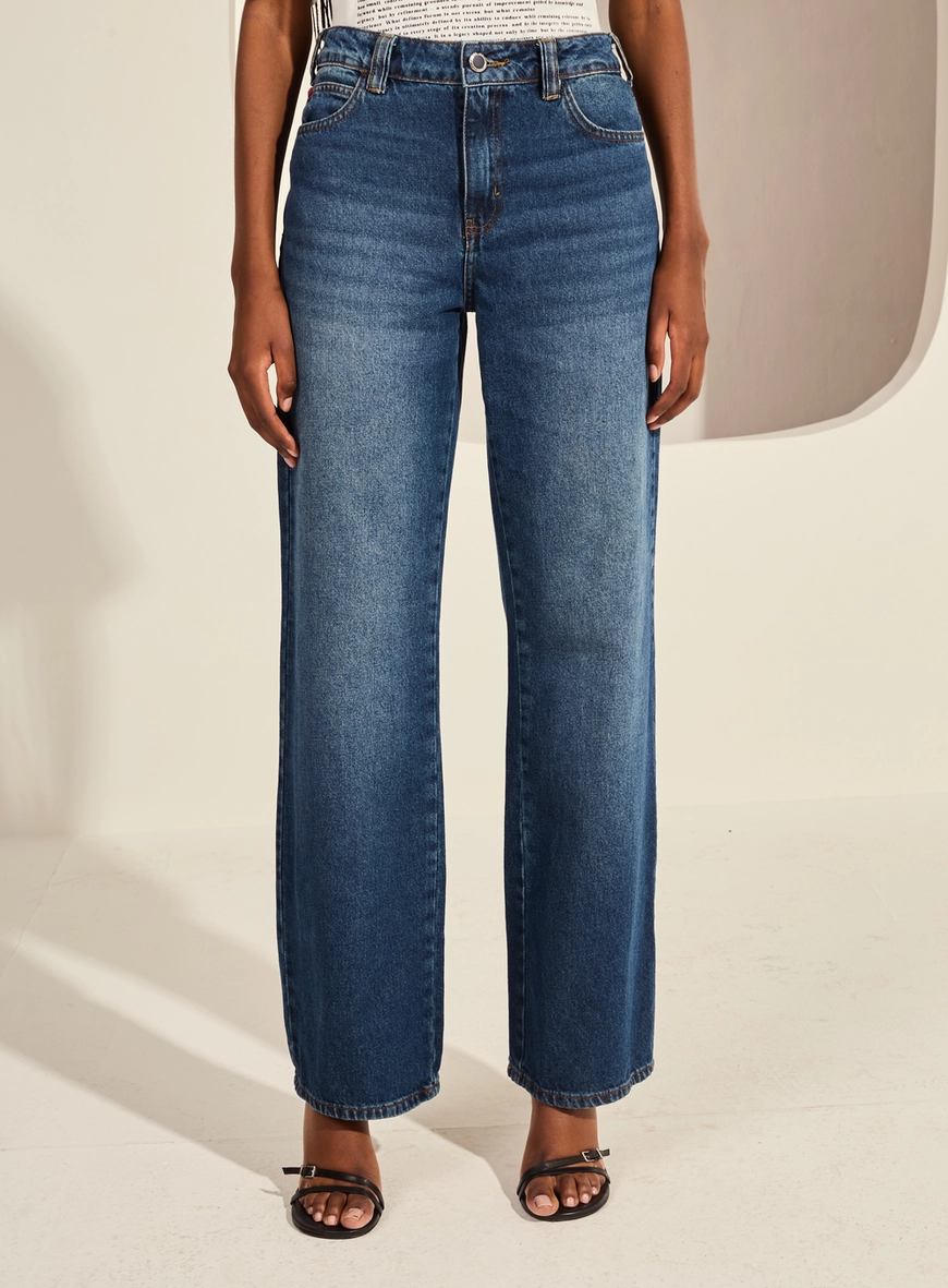Calça Jeans Wide Leg Cintura Alta - Raquel Índigo