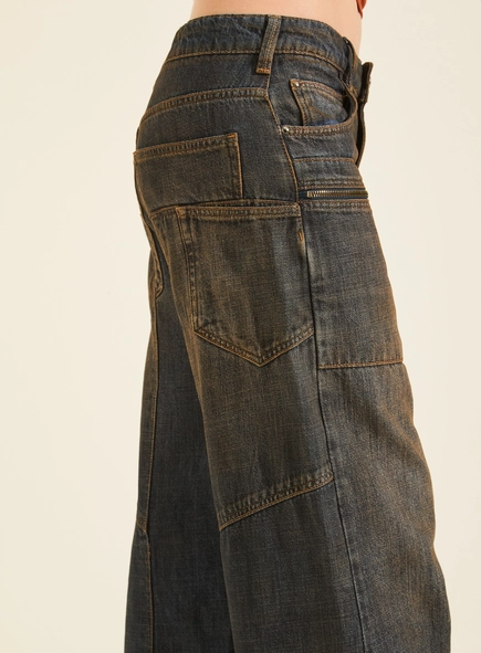 Calça Jeans Feminina Wide Leg Detalhes Bolsos Ayla