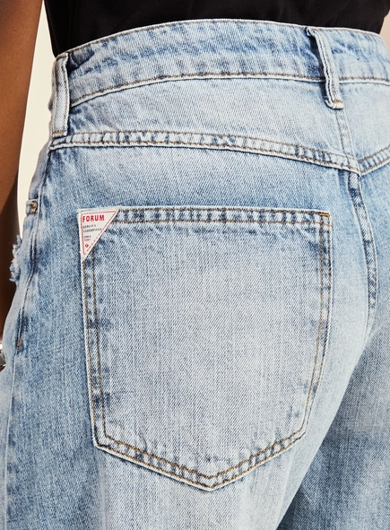 Calça Jeans Barrel Cropped Cintura Média Feminina