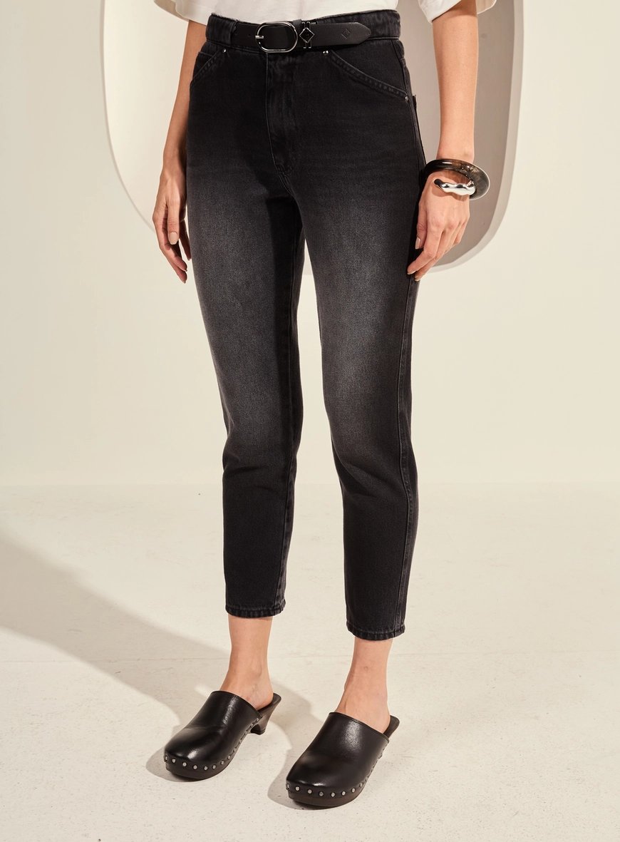 Calça Jeans Reta Cintura Alta Feminina - Lola Indigo Preto
