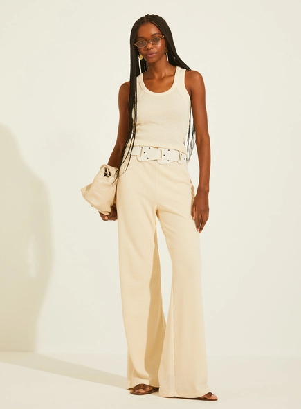 Calça Pantalona Malha Texturizada Cós Com Elástico