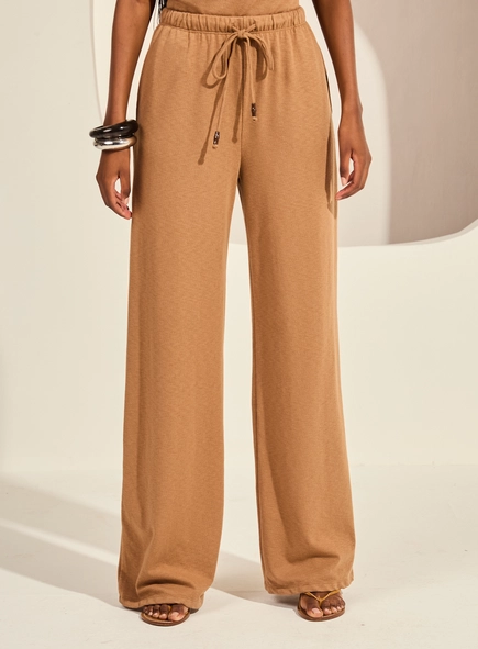 Calça Feminina Pantalona De Malha Cintura Média