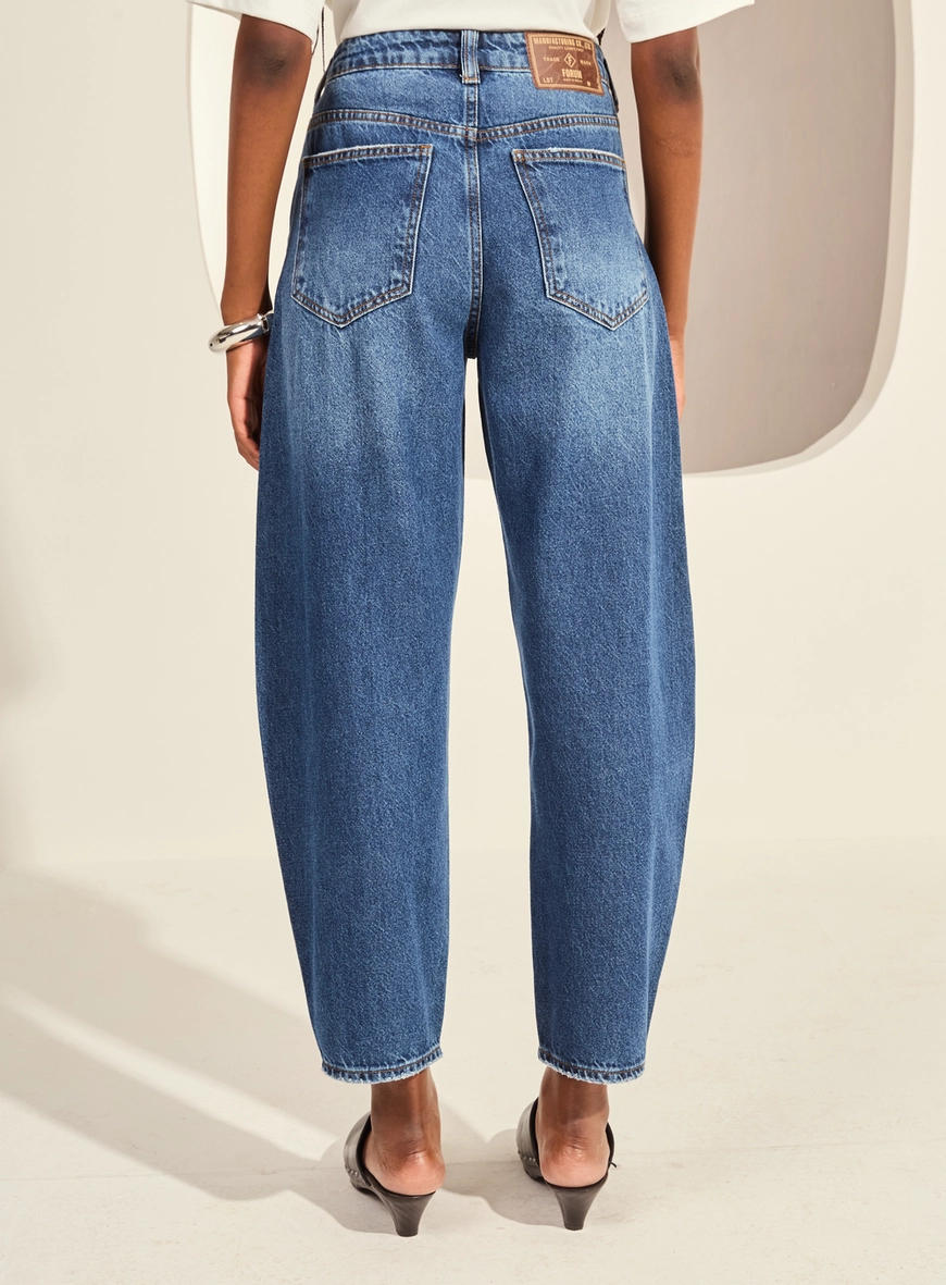 Calça Jeans Barrel Cropped Cintura Alta Feminina Índigo