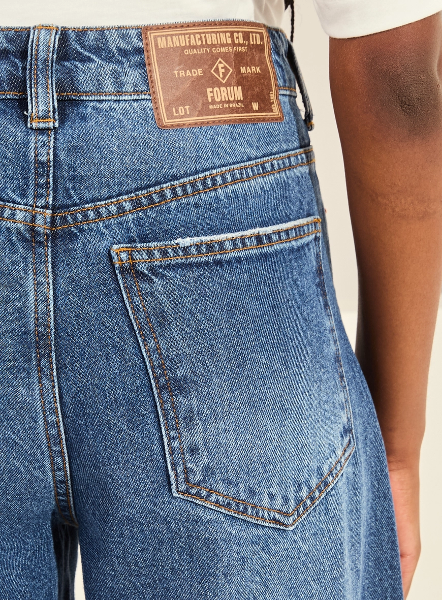 Calça Jeans Barrel Cropped Cintura Alta Feminina Índigo