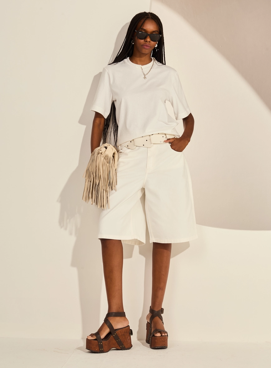 Bermuda Sarja Feminina Baggy Alongada Off Shell