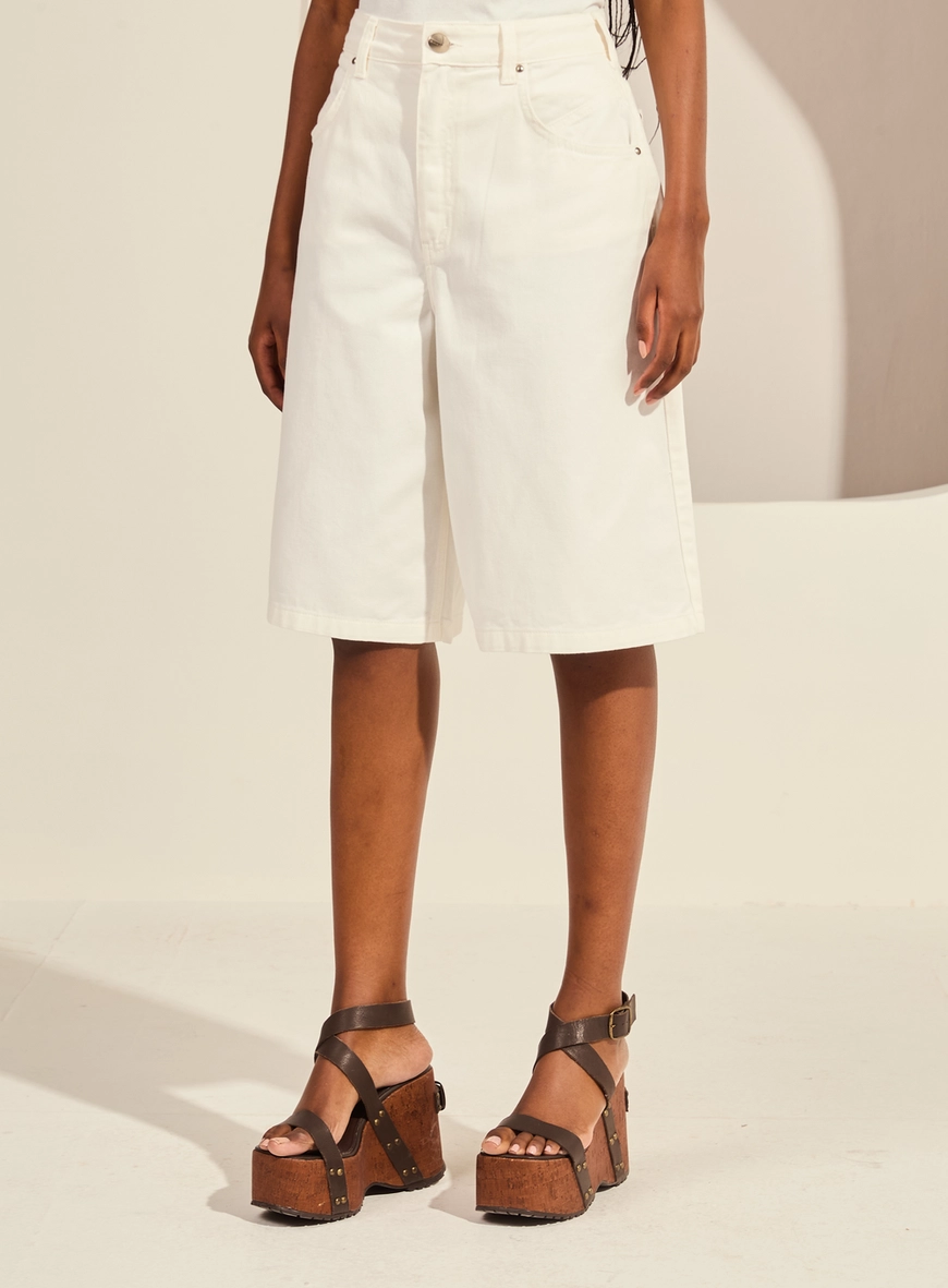 Bermuda Sarja Feminina Baggy Alongada Off Shell