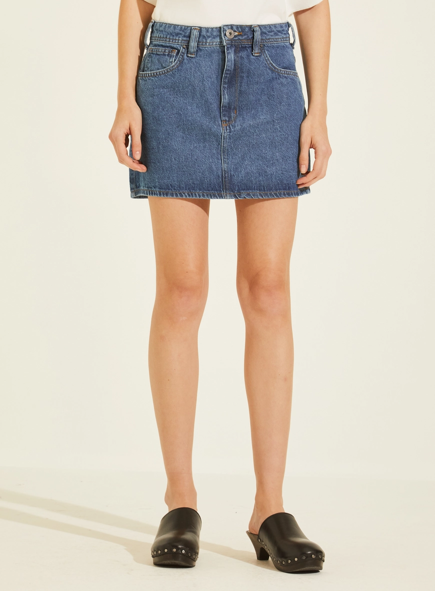 Mini Saia Jeans Com Sobreposição Índigo
