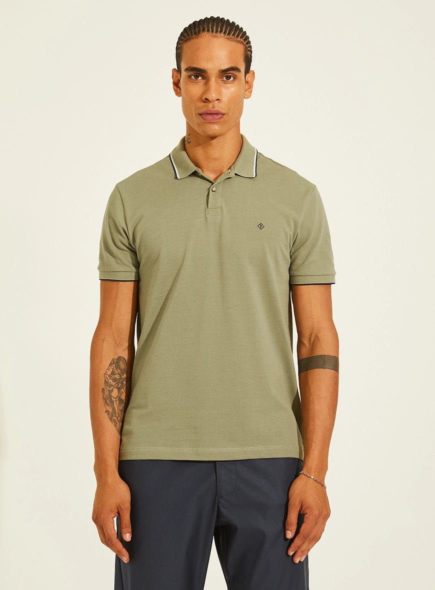 Polo Piquet Muscle Masculina Com Bordado E Frisos Verde