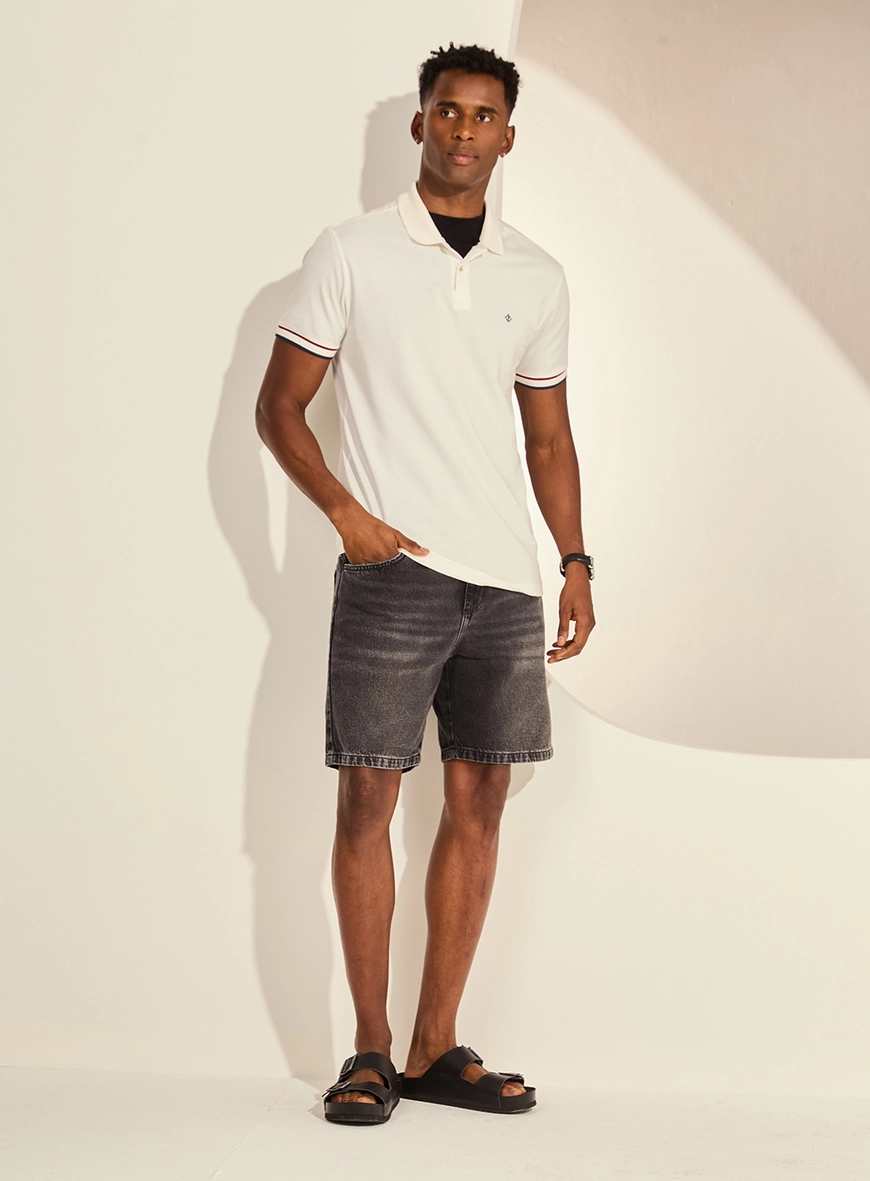 Polo Piquet Muscle Masculina Com Bordado Off Shell