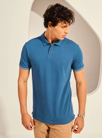 Polo Piquet Muscle Malha Texturizada Com Listras