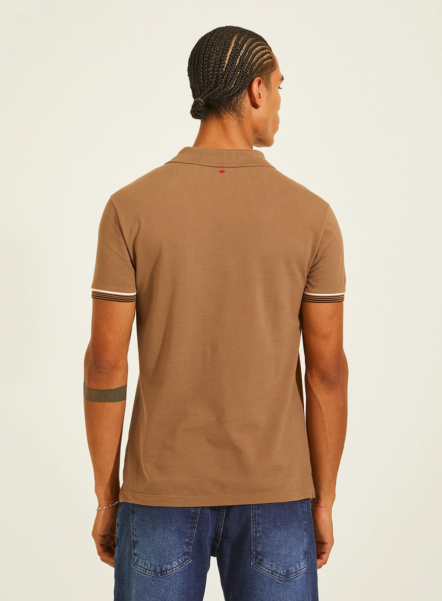 Polo Piquet Muscle Gola Cubana Jacquard Marrom