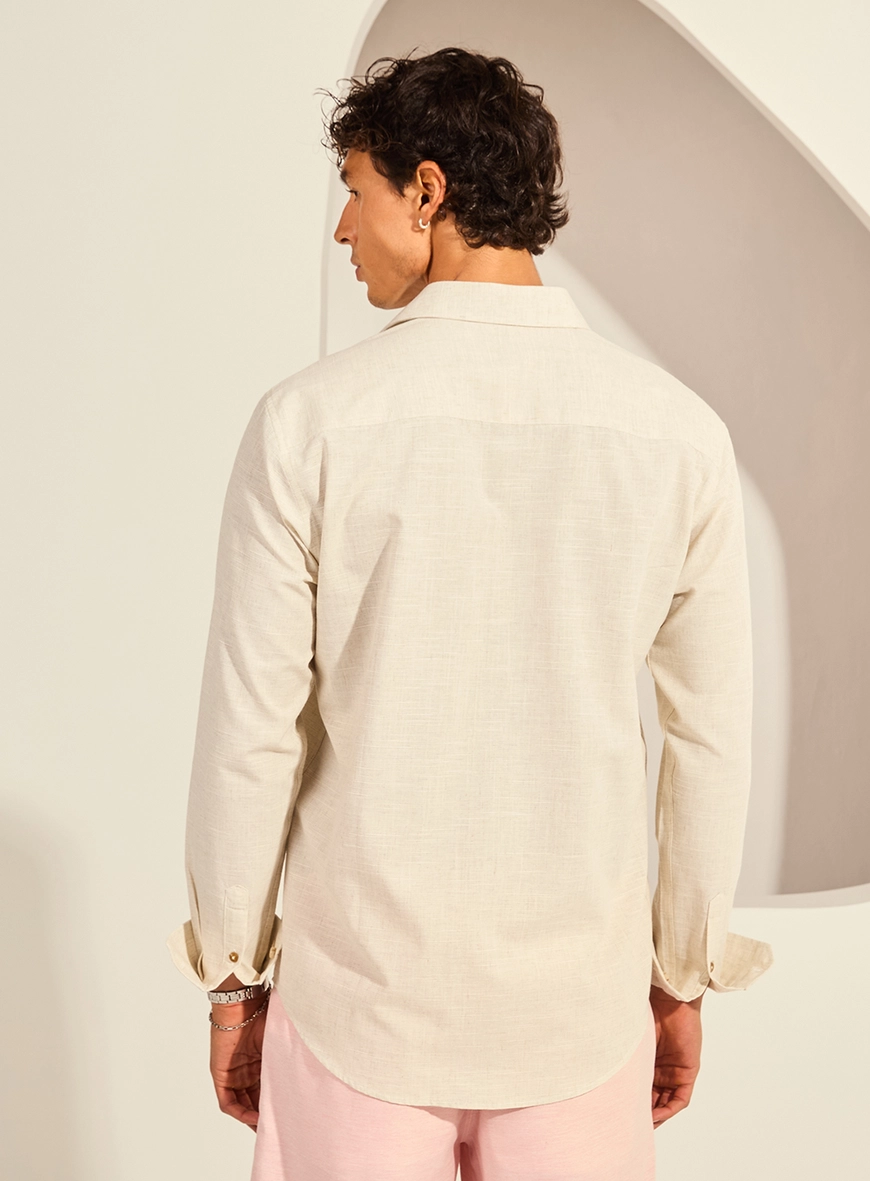 Camisa Relax Manga Longa Masculina Com Bordado Bege