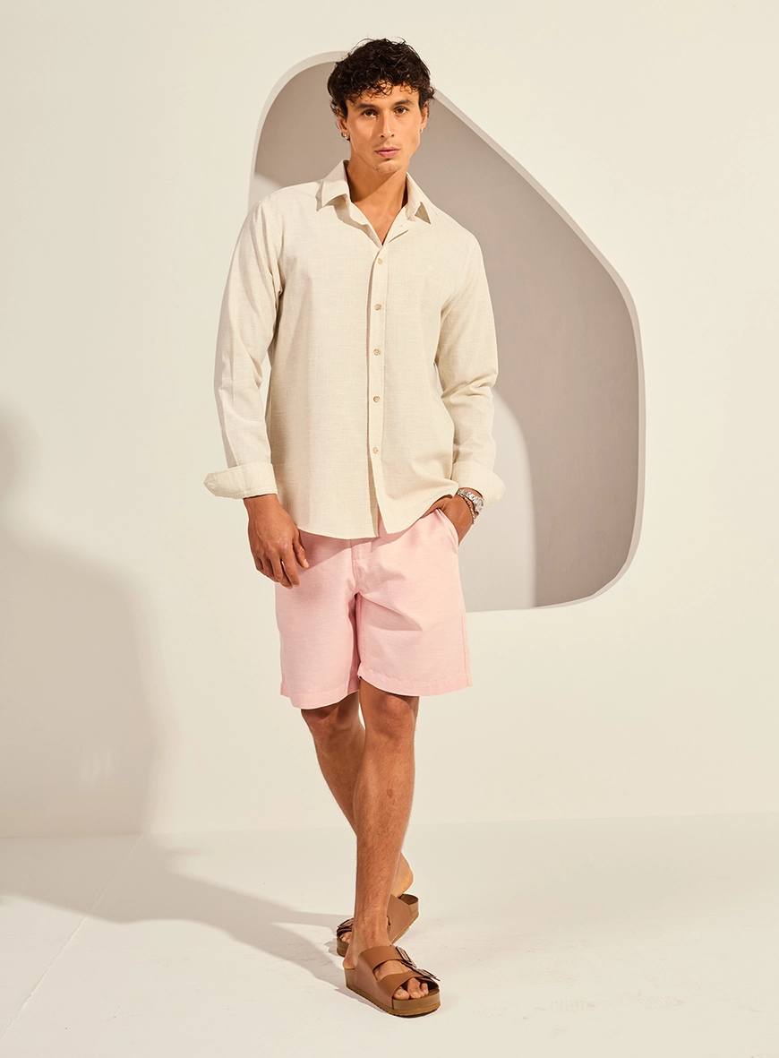 Camisa Relax Manga Longa Masculina Com Bordado Bege