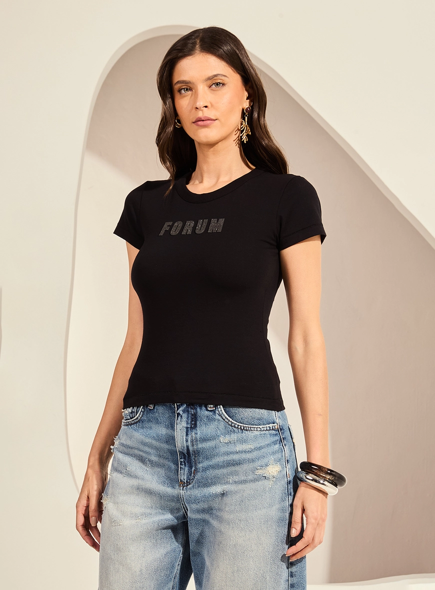 Camiseta Feminina Baby Look Gola Careca Feminina Preto
