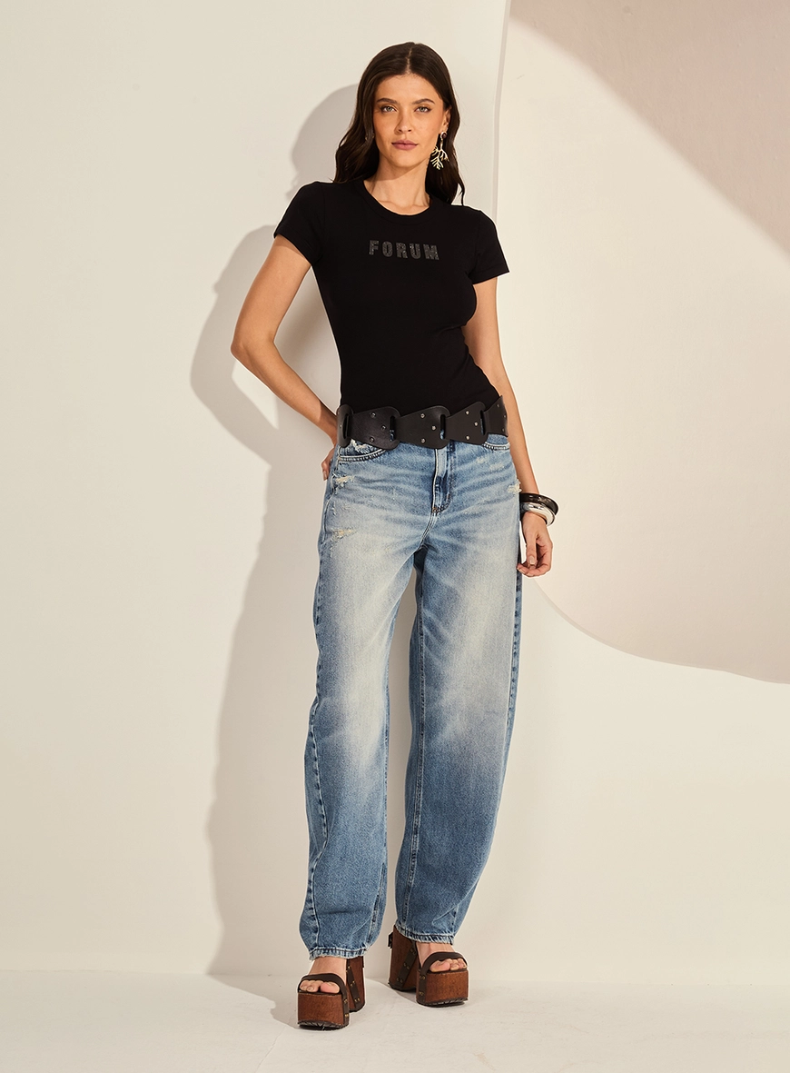 Camiseta Feminina Baby Look Gola Careca Feminina Preto