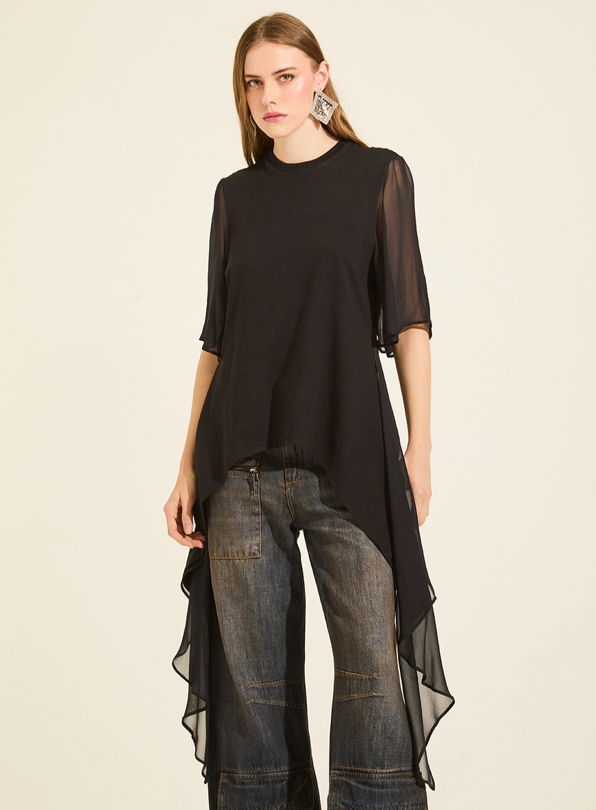 Camiseta Malha Comfort Com Transparência Preto
