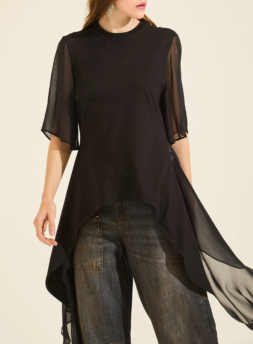 Camiseta Malha Comfort Com Transparência Preto