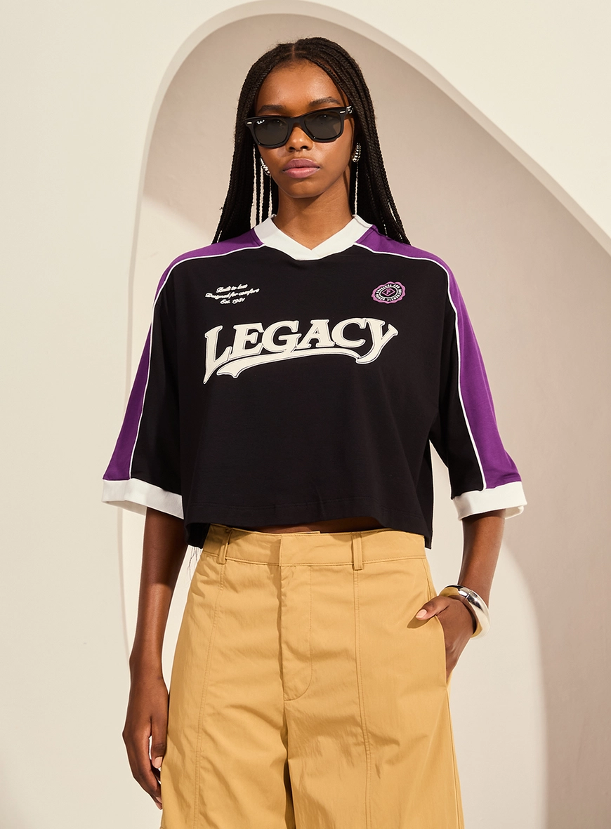 Camiseta Loose Manga Ampla Legacy Contrast PRETO
