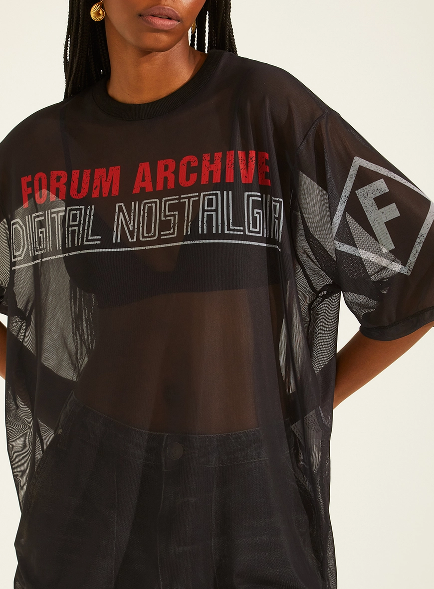 Camiseta Loose Ampla Transparência Vintage Preto