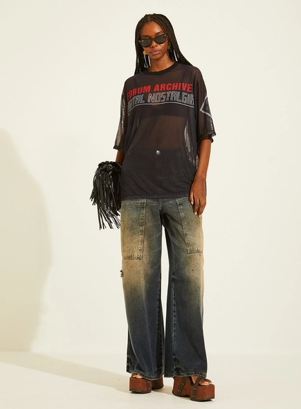 Camiseta Loose Ampla Transparência Vintage