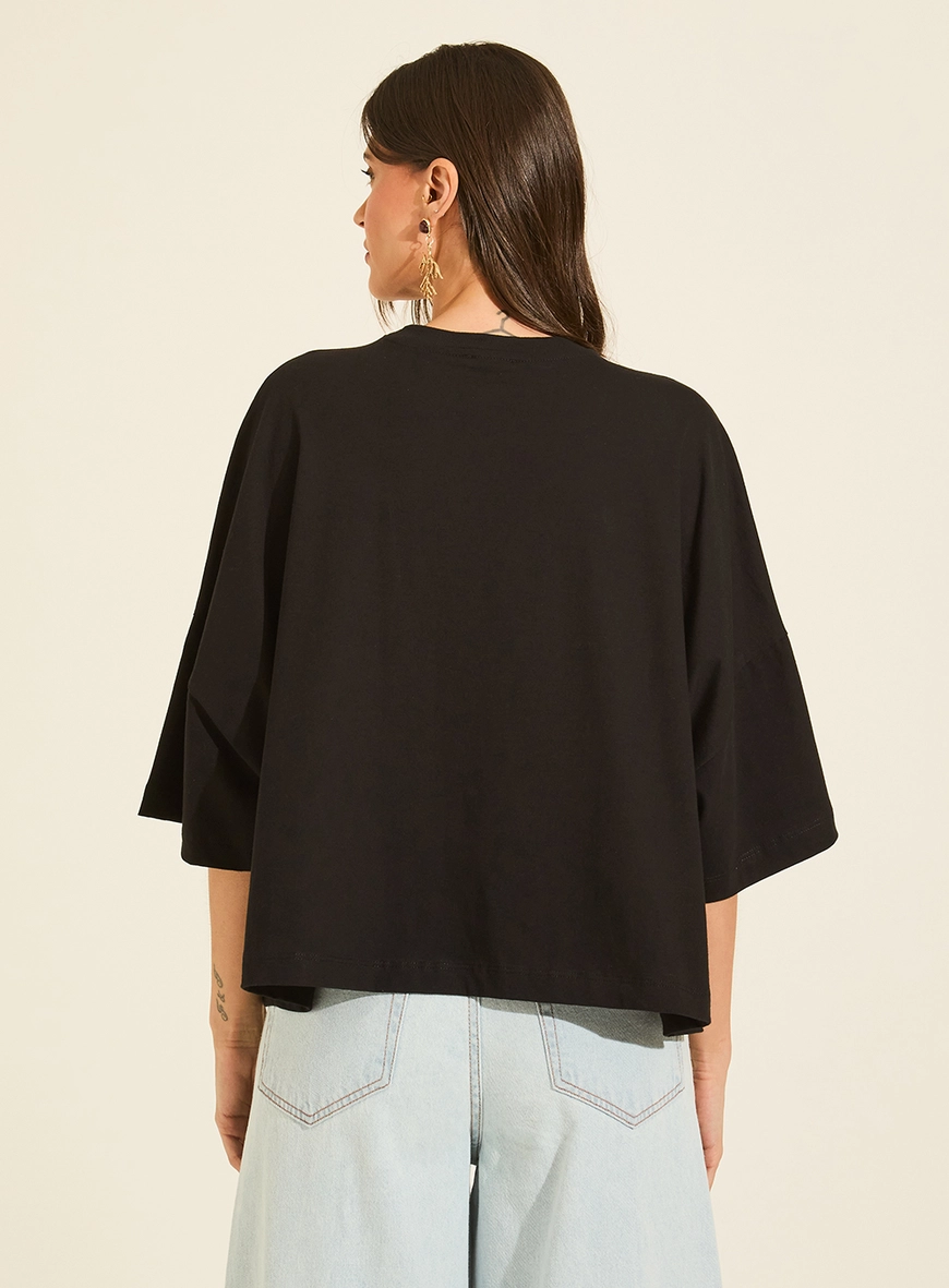 Camiseta Box New De Malha Com Mangas Oversized Preto