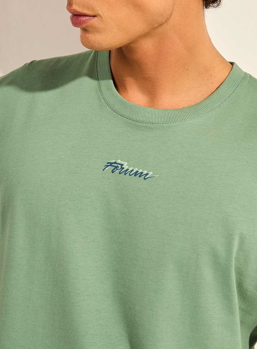 Camiseta New Box Reta Básica Com Estampa Verde