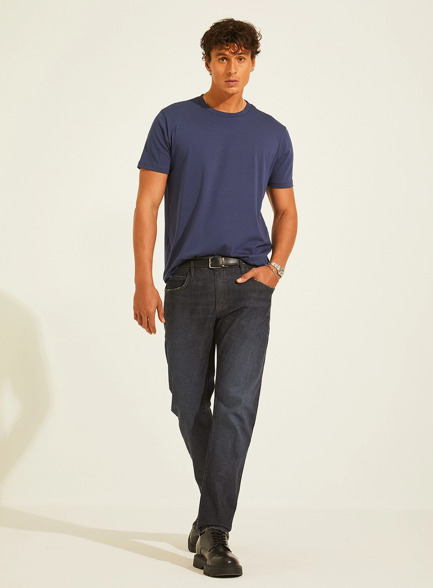Camiseta New Slim Caimento Ajustado Reto Pima Azul