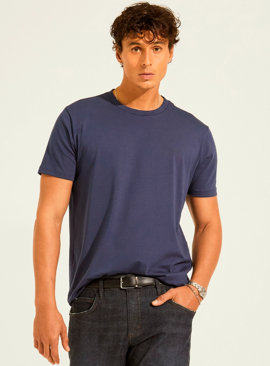 Camiseta New Slim Caimento Ajustado Reto Pima Azul