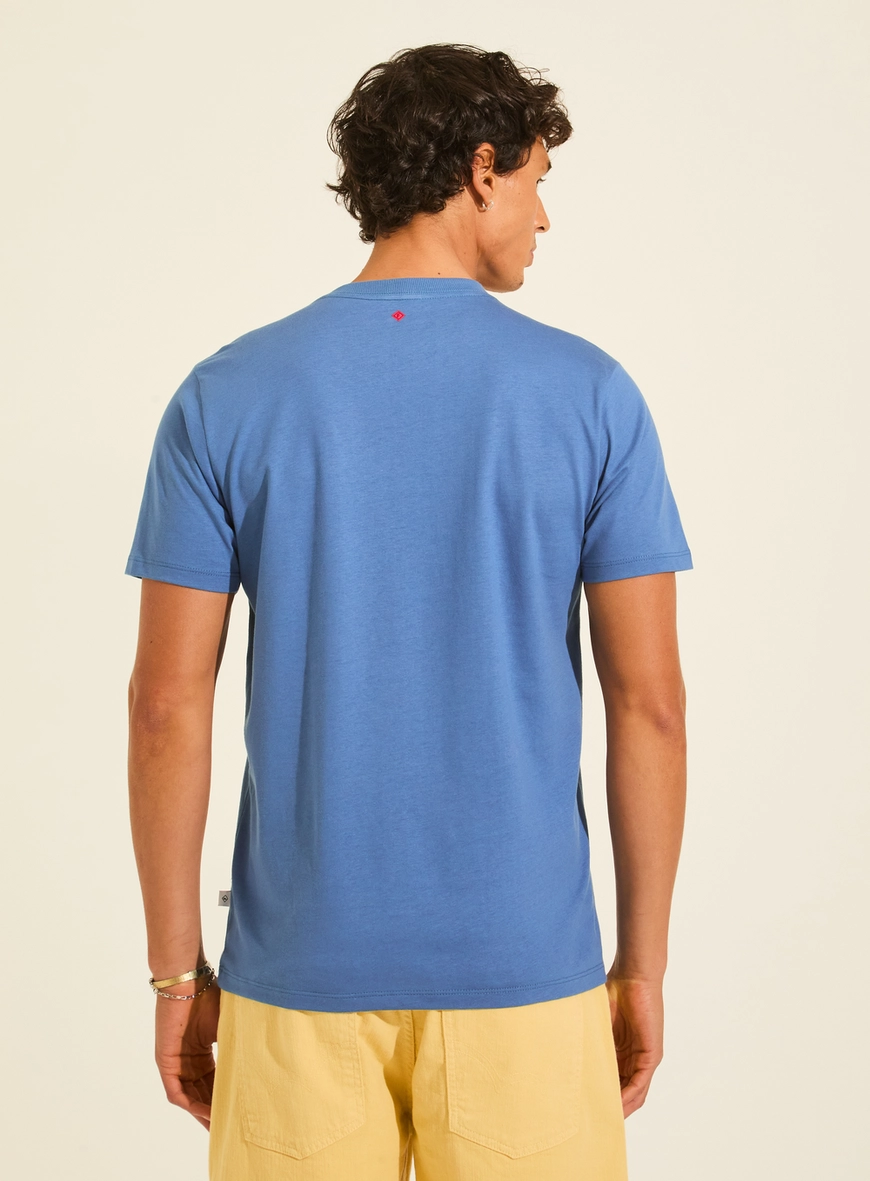 Camiseta Masculina New Slim Estampada Azul