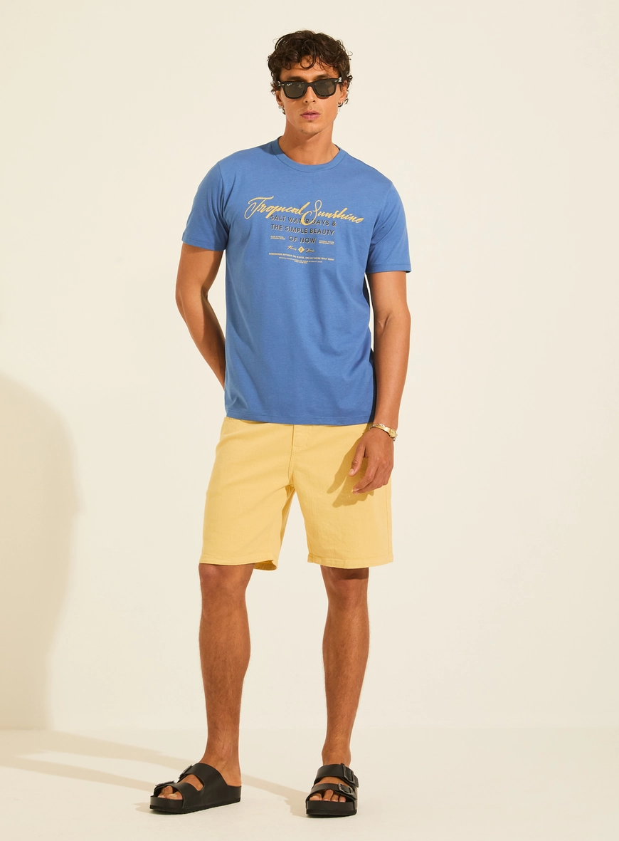 Camiseta Masculina New Slim Estampada Azul