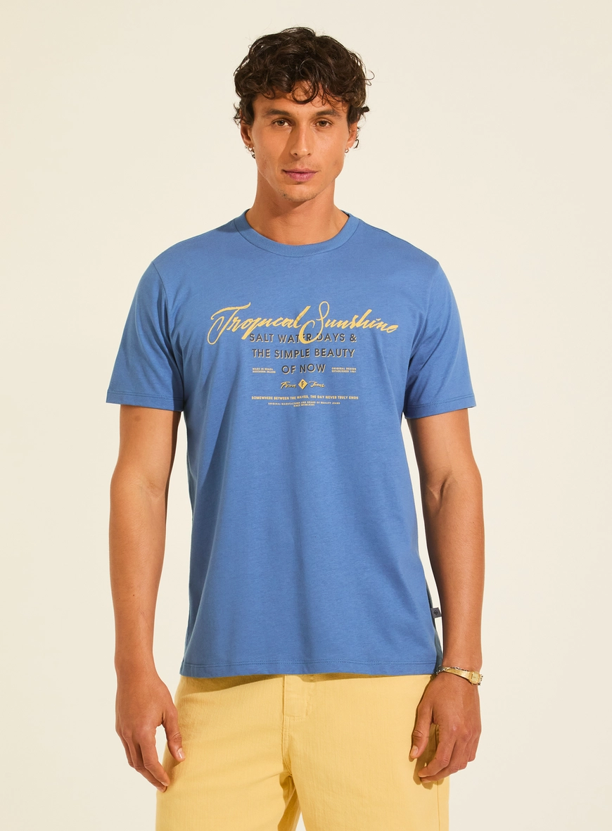 Camiseta Masculina New Slim Estampada Azul