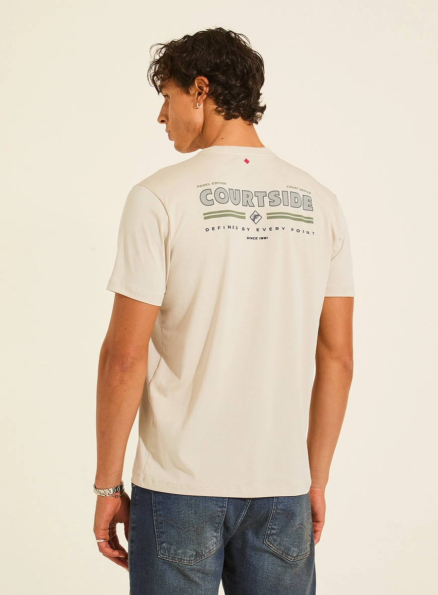 Camiseta New Slim Reta Pima Flex Premium Bege Esquilo