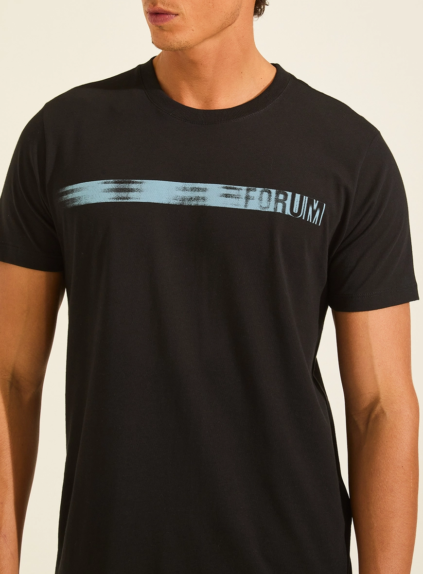 Camiseta New Slim Reta Manga Curta Estampada Preto