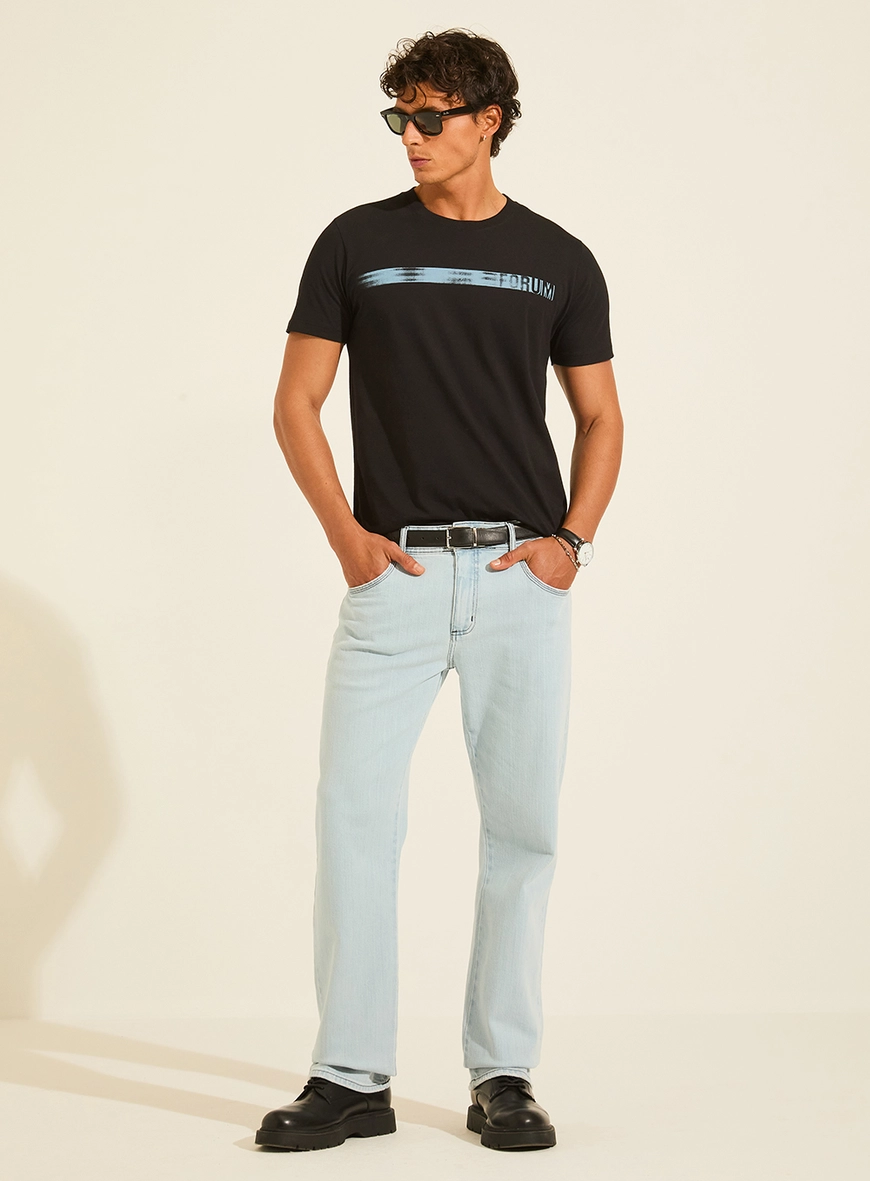 Camiseta New Slim Reta Manga Curta Estampada Preto
