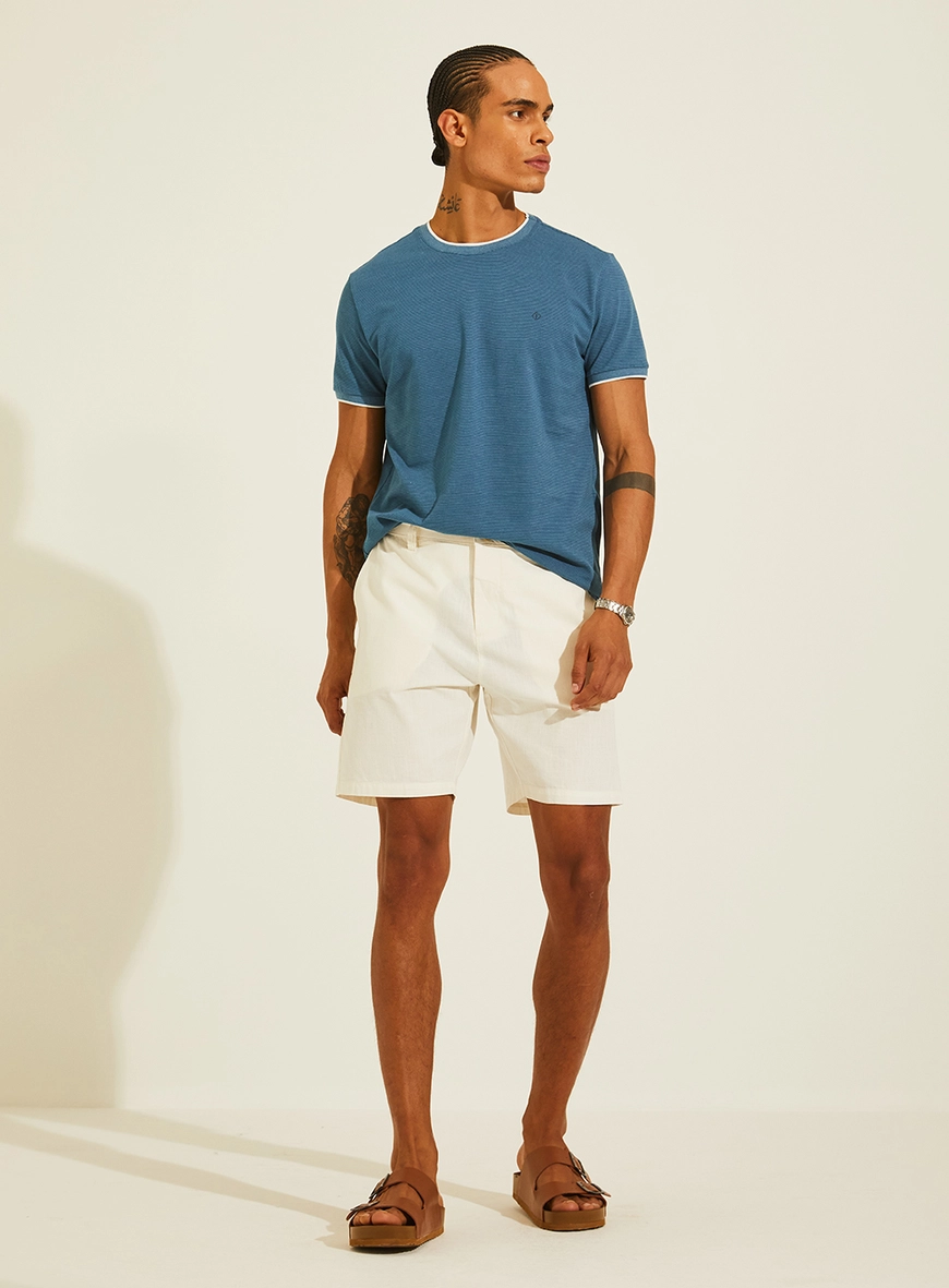 Camiseta New Slim Com Fio Tinto Contrastante Azul