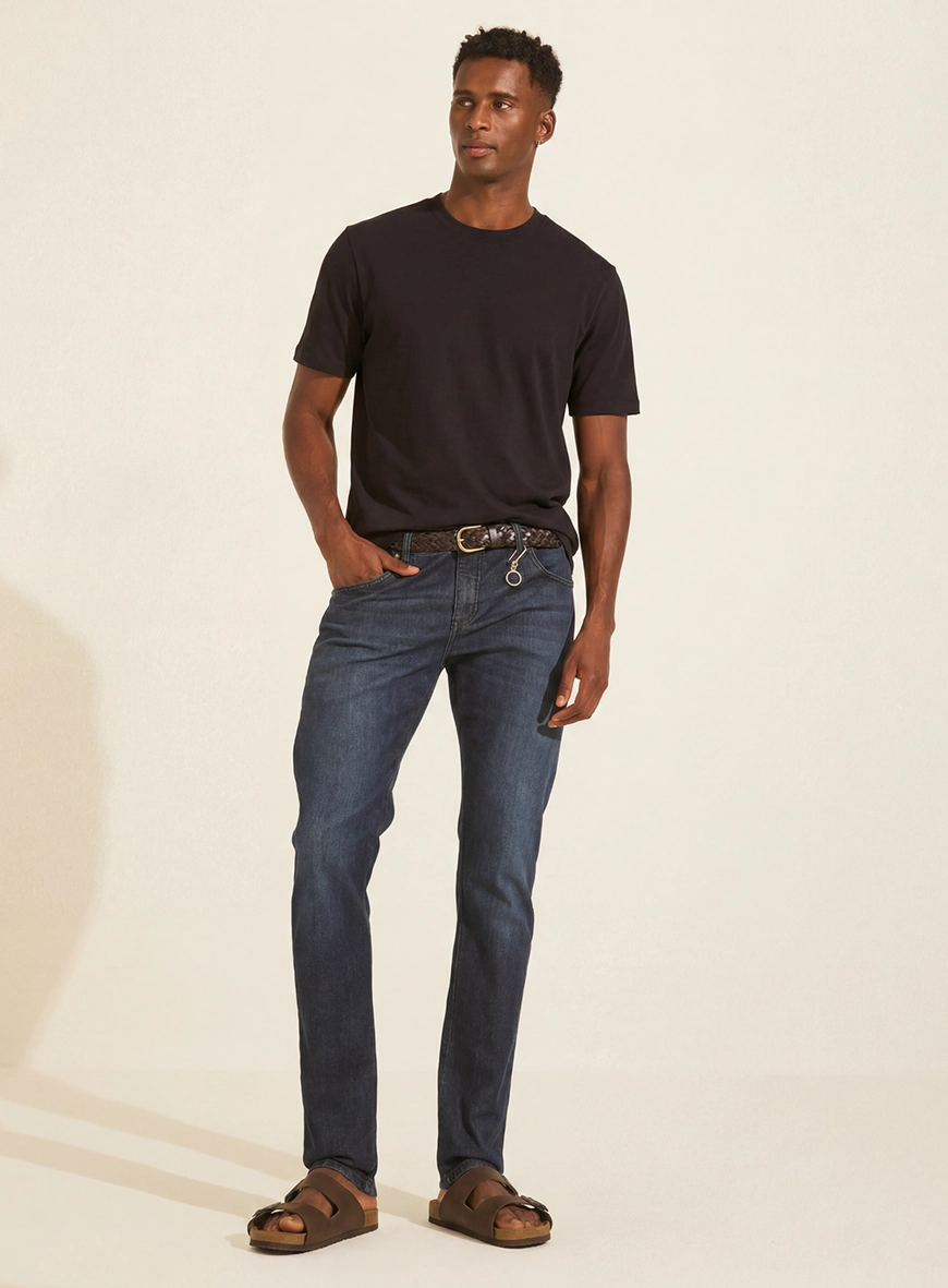 Camiseta Slim Reta Básica Masculina Preto