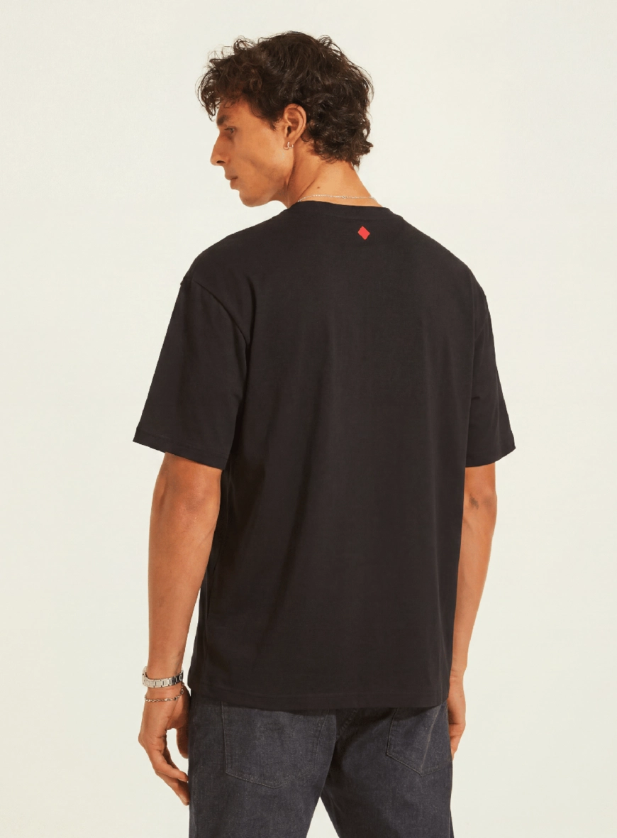 Camiseta Regular Básica Masculina Estampada Preto