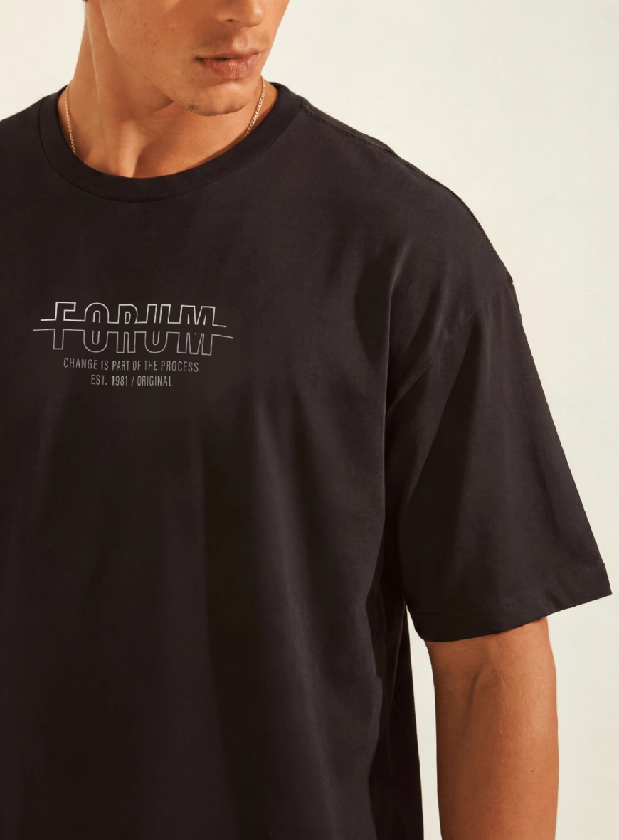 Camiseta Regular Básica Masculina Estampada Preto