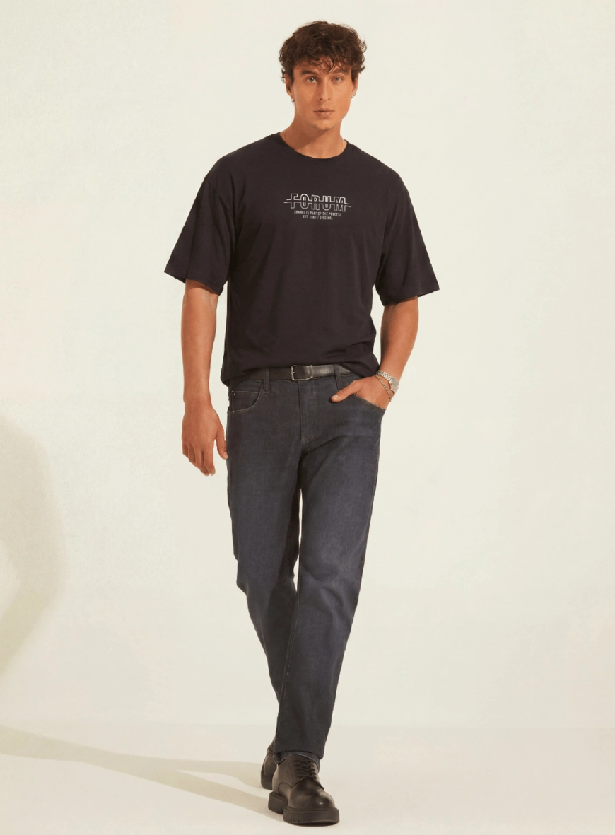 Camiseta Regular Básica Masculina Estampada Preto