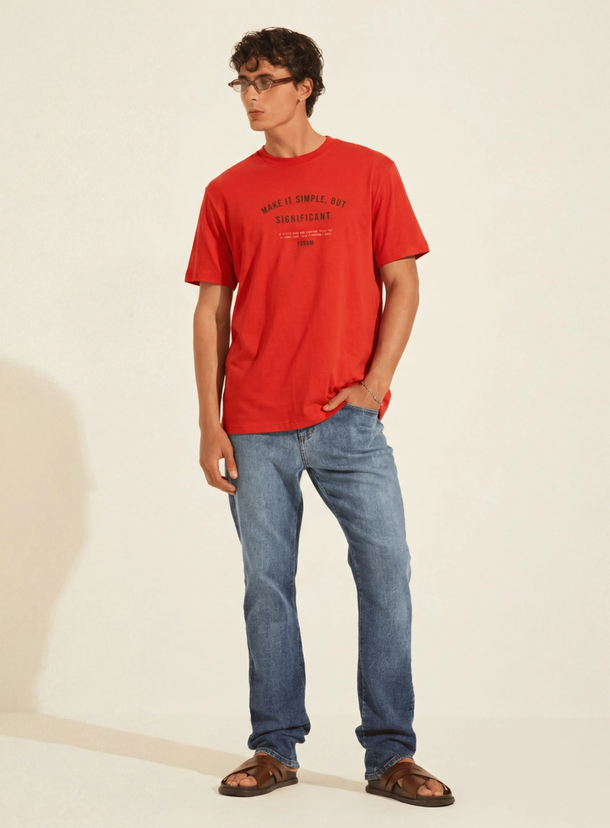 Camiseta Regular Masculina Shape Reto Com Estampa Vermelho